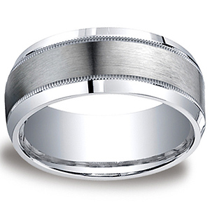 9mm Satin Center Milgrain Design Comfort-Fit Argentium Silver Band