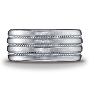 10mm Comfort-Fit Satin Triple Braid Argentium Silver Band for Men