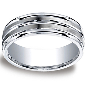 7mm Satin Finished Double Groove Center Argentium Silver Wedding Band
