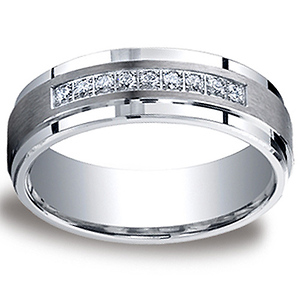 7mm Comfort-Fit Argentium Silver Pave 9-Diamond Wedding Band