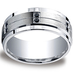 9mm Argentium Silver 12-Black Diamond Wedding Band for Men