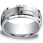 Men's 9mm Argentium Silver White & Black Diamond Band Ring