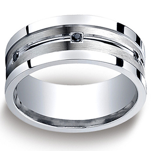 9mm Square Edge Argentium Silver 6-Black Diamond Band