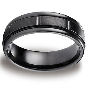 7mm Satin Bar-Carved Comfort-Fit Black Titanium Wedding Band