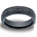 6mm Grooved Comfort-Fit Satin Black Ceramic Ring