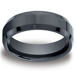 7mm Satin Center Comfort-Fit Polished Beveled Black Ceramic Ring