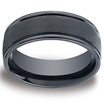 Black Ceramic 8mm Satin Center Comfort-Fit Polished Benchmark Ring
