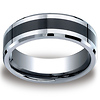 Men's 7mm Comfort-Fit Black Ceramic-Inlay Beveled Cobalt Ring
