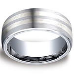 Cobaltchrome 8mm Comfort-Fit Satin-Finished Parallel Silver Inlay Design Ring