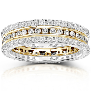 14K Two Tone Gold 1.50 CTW Round Diamond 3 Piece Eternity Ring Set