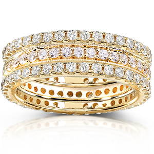 14K Yellow Gold 1.50 CTW Round Diamond 3 Piece Eternity Ring Set