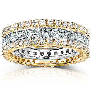 14KYW Gold 2.00 CTW Round Diamond 3 Piece Eternity Band Set