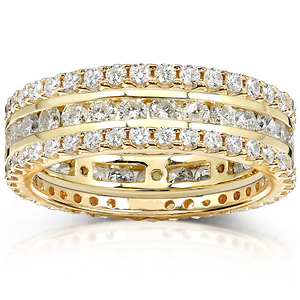 14K Yellow Gold 2.00 CTW Round Diamond 3 Piece Eternity Band Set