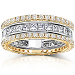 14KYW Gold 3.00 CTW Round & Princess Diamond 3 Piece Eternity Ring Set