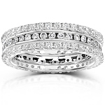 14K White Gold 1.50 CTW Round Diamond 3 Piece Eternity Ring Set