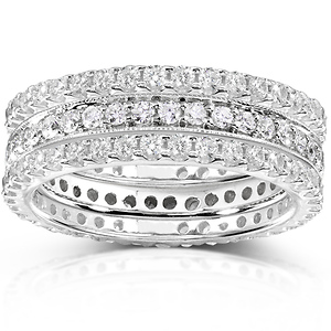 14KW Gold 1.50 CTW Diamond Prong & Pave Set 3 Piece Eternity Ring Set