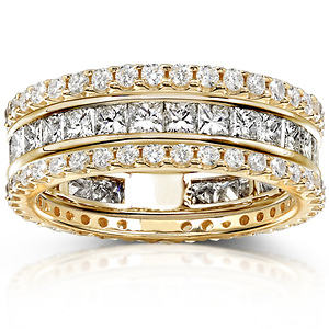 14KY Gold 3.00 CTW Round & Princess Diamond 3 Piece Eternity Ring Set