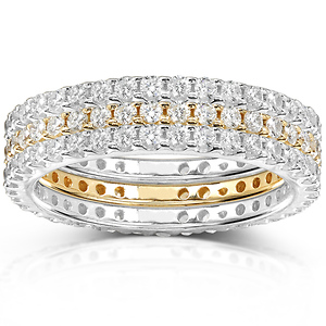 14KWY Gold 1.50 CTW Round Diamond 3 Piece Eternity Ring Set