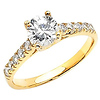 Round Cut Center Prong Set 14K Yellow Gold CZ Engagement Ring