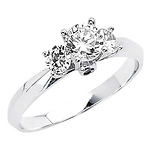 Three Stone Round Cut 14K White Gold  CZ Engagement Ring