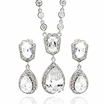 Bridal Jewelry Hanging CZ Teardrop Necklace Set