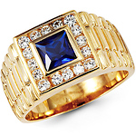 14K Yellow Gold Royal Blue CZ Ring