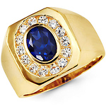14K Yellow Gold Blue Oval CZ Ring