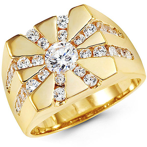 Sunburst 14K Yellow Gold CZ Ring