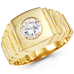Round CZ Solitaire 14K Yellow Gold Ring