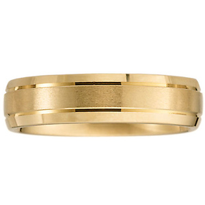 Designer Double Grooved 6mm Yellow Gold Benchmark Wedding Band