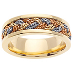 7mm 14K Tri-Color Gold Rope Woven Wedding Band