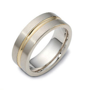 Flat 8mm 18K Two Tone Gold Dora Wedding Band