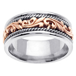 9mm Art Deco 14K Two Tone Rose Gold Wedding Ring