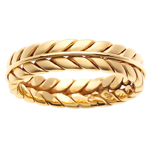 6mm 14K Yellow Gold Handmade Wheat Braid Band