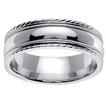 14K White Gold Carved Edge Milgrain Wedding Band