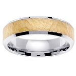 14K Two Tone Beveled Edge Textured Wedding Ring