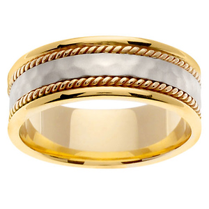 14K Two Tone Hammer Finish Wedding Ring