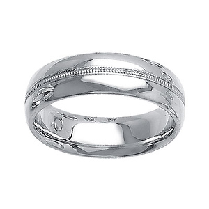 7mm Milgrain 14K White Gold Wedding Ring