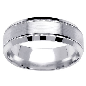 Beveled Milgrain Edge 14K White Gold Wedding Band