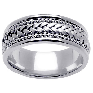 Handmade Woven Wedding Band with Cord in 14K White Gold 8mm