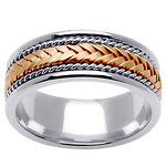 Two Tone 14K Gold Rope and Braid Wedding Band