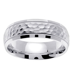 Hammer Finish 14K White Gold Milgrain Wedding Band