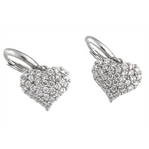 14k White Gold Fancy CZ Heart Earrings