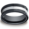 8mm Men's Concave Satin Silver-Inlay Black Ceramic Ring thumb 0
