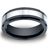 7mm Comfort-Fit Ceramic-Inlay Beveled Black Cobalt Ring thumb 0