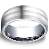 Cobaltchrome 8mm Comfort-Fit Satin-Finished Parallel Silver Inlay Design Ring thumb 0