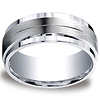 Men's 9mm Comfort-Fit Satin Carved Line Center Argentium Silver Ring thumb 0