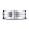 Men's 9mm Comfort-Fit Satin Carved Line Center Argentium Silver Ring thumb 1