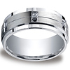 Men's 9mm Argentium Silver White & Black Diamond Band Ring thumb 0