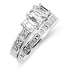 14K White Gold Three-Stone Diamond Wedding Ring Set thumb 1